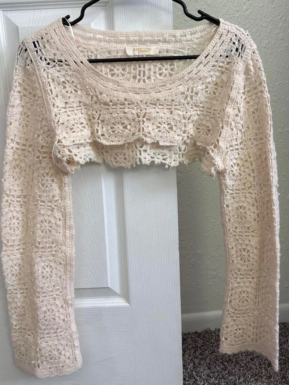Crochet Openwork Bolero Shrug in Soft Cream